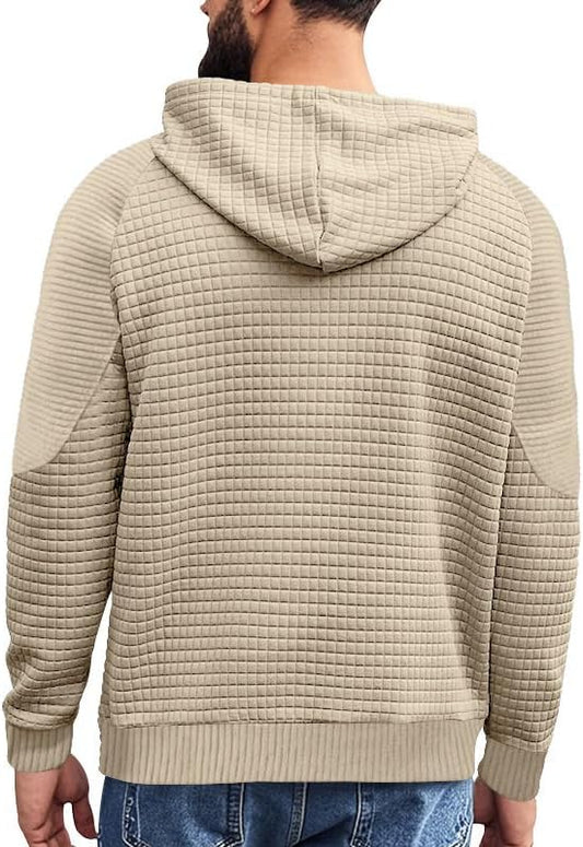 Men's Waffle Sweatshirt - Autumn Winter Hooded Pullover Loose Fit Casual Wear for Vacation Daily Life
