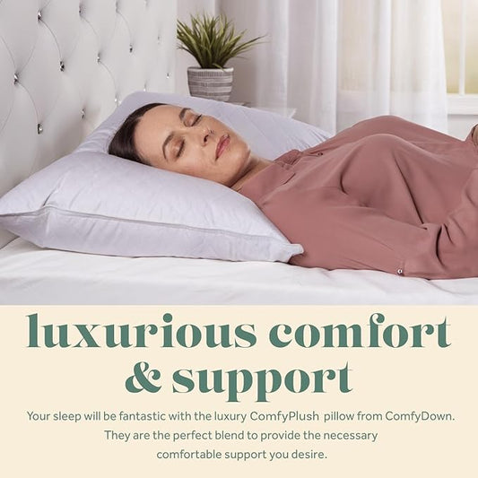 ComfyDown Premium Feather and Down ComfyPlush Supportive Bed Pillow for Sleeping, Luxury Diamond Quilted Cotton Cover, Made in USA, Medium Firm (Queen = 20x30)