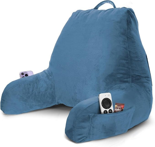 Nestl Reading Pillow with Shredded Memory Foam, Designed for Sitting Up in Bed and Couch, Back and Arms Adjustable Support for Adult & Teens Backrest Pillows for Reading, Washable Cover, Blue Heaven
