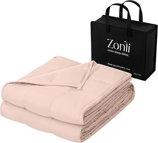 ZonLi Weighted Blanket for Adults (48"x72", 12lbs, Light Pink) Twin Size High Breathability Heavy Blanket, Soft Material with Premium Glass Beads