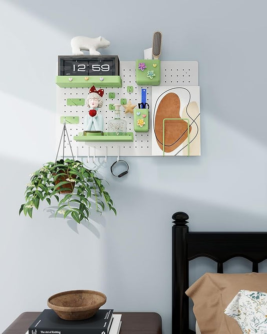 Metal Pegboard Kit — Carbon Steel Pegboards with 26 Accessories, Pegboard Wall Organizer for Home, Office, Study Room, Kitchen, Craft Room & Gaming Setup— 24″ × 16″ White Peg Board