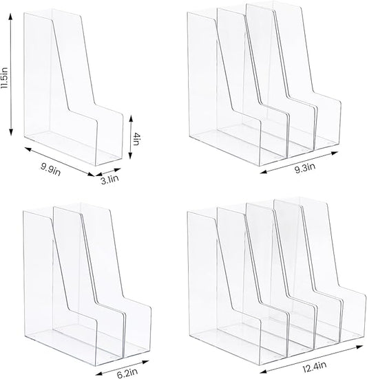 Vertical File Holder, Clear PET Desk Organizer and Storage Bins Holding for Magazines, Binders, Notebooks, Envelopes, Multi-purpose Plastic Document Organizer for Home Office, 4 pack