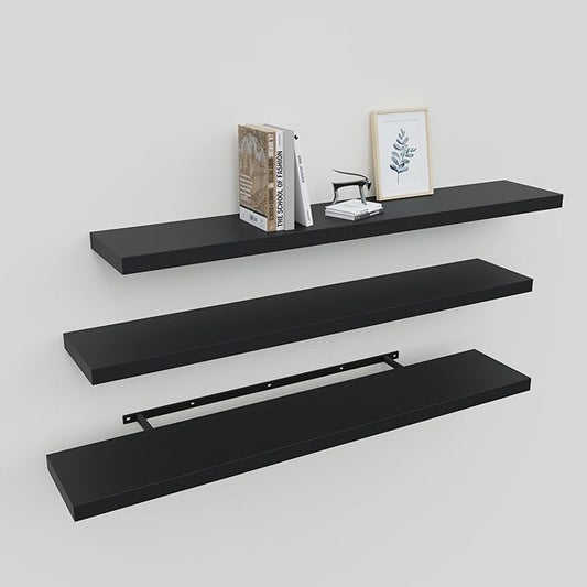 Floating Shelves for Wall Set of 3, 36" Black Wall Shelves for Home Decor, Frame Display Black Floating Shelf for Living Room, Bedroom, Bathroom, Kitchen