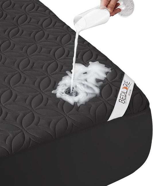 BEDLORE Waterproof Mattress Protector, Twin Size Mattress Pad with Deep Pocket 6"-15" Depth, Soft Breathable Dirt-Proof Single Bed Mattress Cover for Bedroom, Dorm Room (Black)
