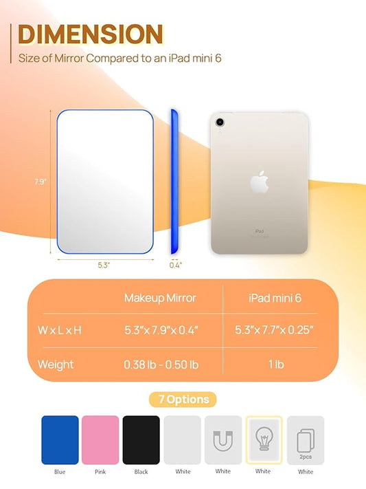 OMIRO Desk Makeup Mirror, 8 x 5 inches Table Mirror with Foldable Stand and Hanging Hole for Shaving and Travelling, Blue