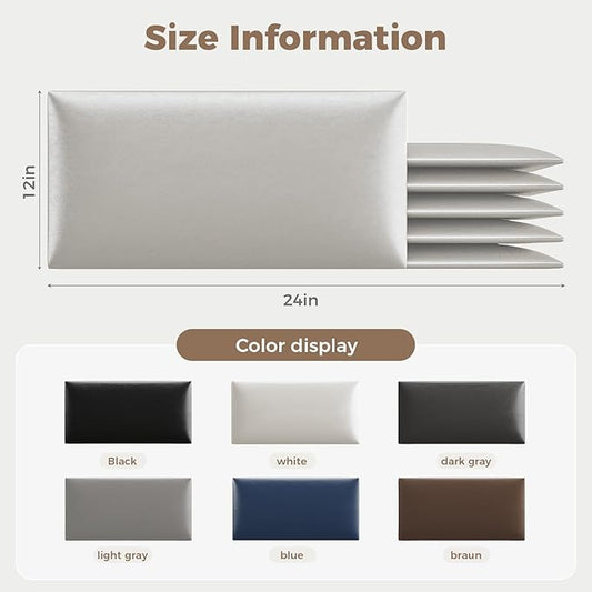 9-Piece Floating Headboard Kit - White Peel and Stick Wall Mount Headboard for Queen Size Bed, Upholstered Bed Backboard, 24" x 12" Panels, Artificial Leather