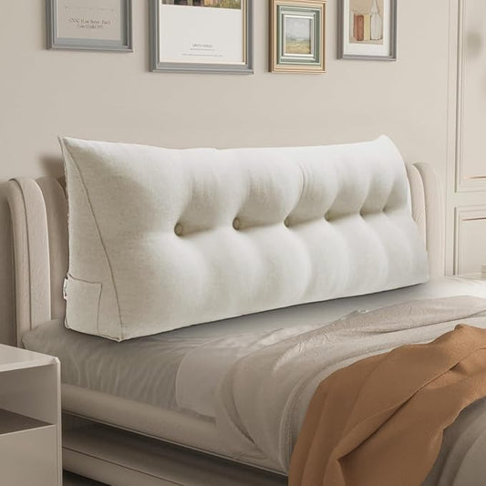 WOWMAX Headboard Pillow Triangular Bed Wedge Pillow for Headboard Large Bolster Pillow for Bed with Removable Cover, 85% Linen 15% Cotton Blend, Pure White
