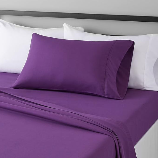 Amazon Basics Lightweight Super Soft Easy Care Microfiber 3 Piece Bed Sheet Set With 14-inch Deep Pockets, Twin X-Large, Plum, Solid AmazonBasics