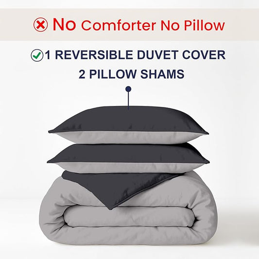 Kotton Culture 120"x120" 3 Pc Super King Plus/Super Oversize King Duvet Cover Set 100% Egyptian Cotton -600 TC Comforter Cover Zipper Closure & Corner Ties -Fits Only Extra Large Inserts -Blended Grey