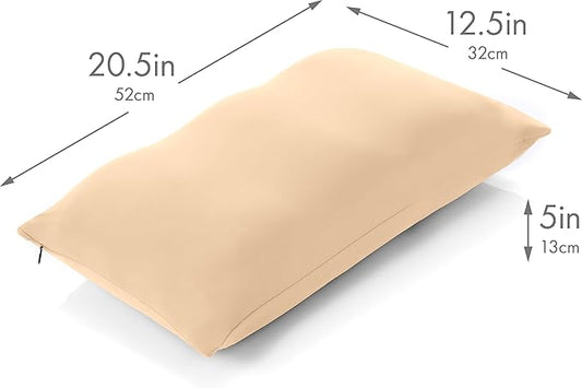 PILLOWY Premium Microbead Bed Pillow, Small Extra Fluffy But Supportive - Ultra Comfortable Sleep with Silk Like Anti Aging Cover 85% Spandex/ 15% Nylon Breathable, Cooling Barely Beige