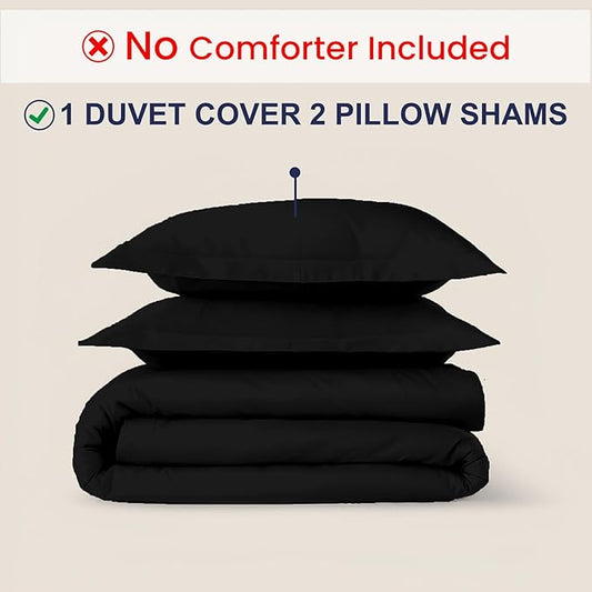 Kotton Culture 3 Pc California King Duvet Cover Set-100% Egyptian Cotton Sateen 600 Thread Count Ultra Soft Premium Durable Comforter Cover Zipper Closure & Corner Ties- (Black, 104" X 98")