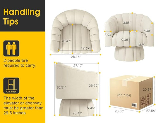 Swivel Accent Chair Set of 2,Mid Century 360° Swivel Barrel Chair,Fluffy Velvet Fabric Chairs,Round Club Arm Chair,Upholstered Single Sofa Seating for Home,Living Room, Bedroom,Waiting Room