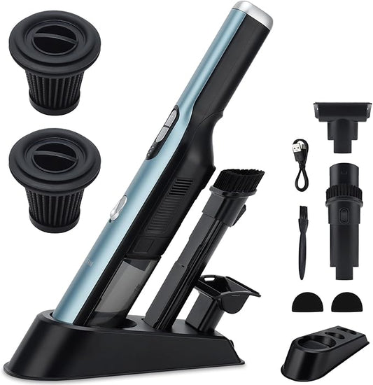 Handheld Cordless Vacuum Cleaner, Portable Car Vacuum with 18KPa Suction Power, Quick-Charge Hand Vac with LED Headlight & Storage Dock for Home Office Desk Keyboards Pet Hair, Blue