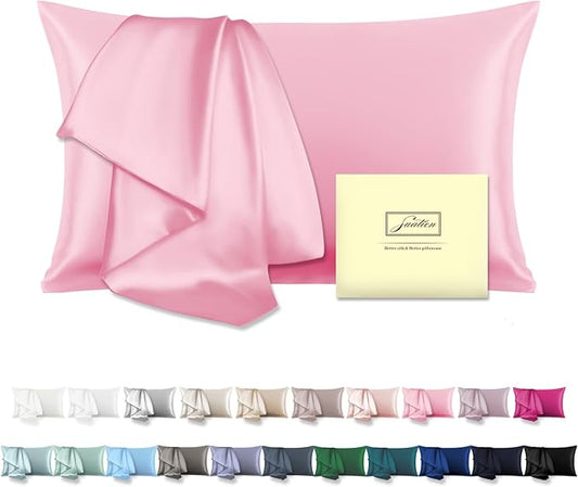 Mulberry Silk Pillowcase for Hair and Skin Pillow Case with Hidden Zipper Soft Breathable Smooth Cooling Silk Pillow Covers for Sleeping (Pink, King(20"X 36"))