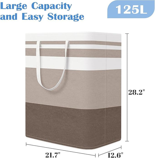 BlissTotes 3-Pack Laundry Basket, Freestanding&Waterproof Laundry Hamper, Collapsible Tall Clothes Hamper with Easy Carry Handles for Clothes, Towels in the Family and Dorm,Gradient Khaki,125L