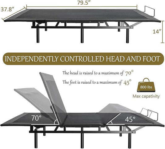 SHA CERLIN Split King Size Adjustable Bed Base/Bed Frame with Motorized Head and Foot Incline,Zero-Gravity,Wireless Remote,Wood Board Support (Only Base)