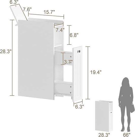 ChooChoo Slim Bathroom Storage Cabinet, Small Narrow Storage Organizer with Slide Out Drawers, Freestanding Toilet Paper Holder, Bathroom Cabinet for Small Places, White