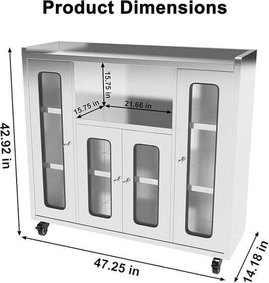 ZZV Stainless Steel Storage Cabinet, Rolling Kitchen Cabinet with Wheels, Heavy Duty Floor Cabinet for Kitchen, Garage, Restaurant, Outdoor, No Assembly Required, D14.18 x W47.25 x H42.92