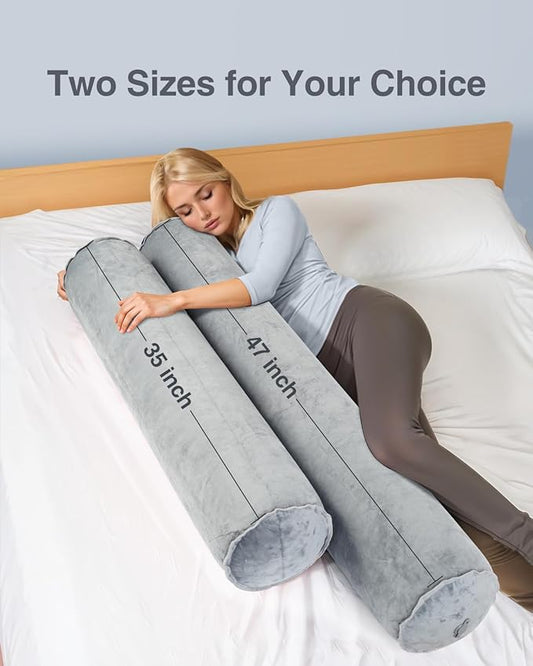 Luxtude Inflatable Body Pillow for Adults Kids, Travel Body Pillow with Soft Velvet, 35Inch Long Bolster Pillow for Bed, Round Cervical Roll Cylinder Pillow for Sleeping, Back, Neck etc.