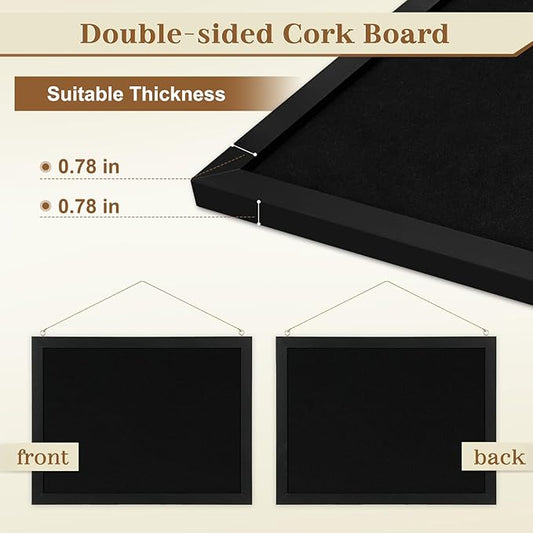 2-Pack Double-sided Black Cork Board with Linen, 16" x 12" Hanging Wood Framed Small Bulletin Board, Picture Display Vision Board Kit Corkboards for Wall Room School Office Decor, 20 Pushpins