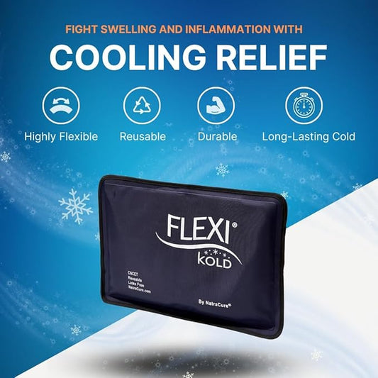 FlexiKold Gel Soft Flexible Ice Packs for Injuries - Reusable Freezer Cold Pack, Cold Compress & Cooling Gel Pad for Face, Shoulder, Hip, Leg, Arm, Ankle & Foot Injury - Medium - 7.5β x 11.5β