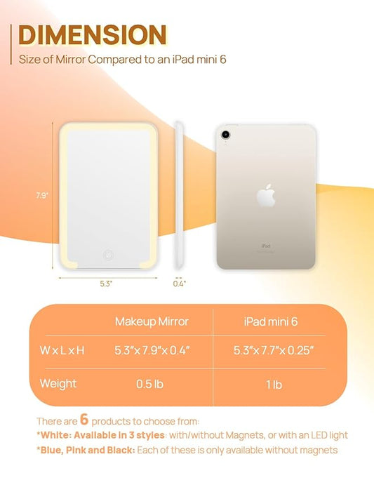 OMIRO Lighted Travel Makeup Mirror, 8 x 5 inches Desk Mirror with Foldable Stand and 3 Lighting Modes for Shaving and Travelling, White