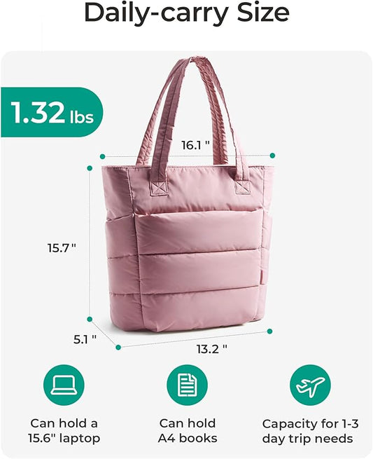 BAGSMART Tote Bag for Women, Lightweight Puffy Tote Bag with Compartments Shoulder Bag Handbag for Travel, Work, Gym