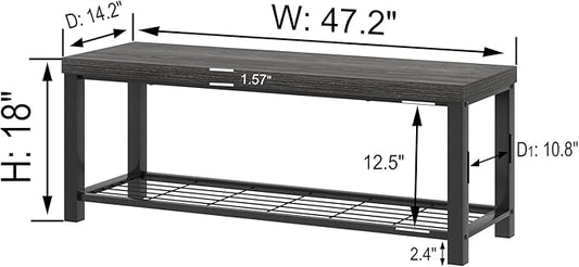 FOLUBAN Shoe Storage Bench, Modern Entryway Bench with Metal Shelf, Industrial Indoor Shoe Bench Seat for Bedroom, Hallway, Living Room, Dark Gray, 47 Inch