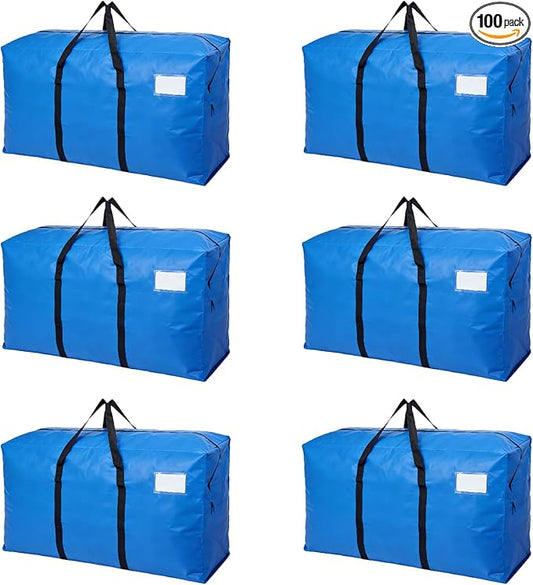 6 Pack Heavy Duty Moving Bags with Backpack Straps & Handles, Large Storage Bags with Zipper for Clothes, College Moving Supplies and Dorm Essentials (24 Gal, Blue)