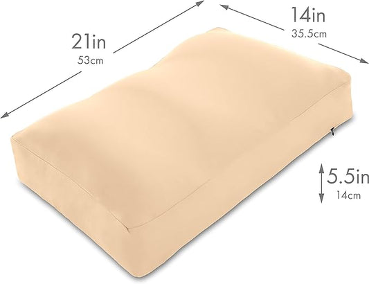 Cover Only for Premium Microbead Bed Pillow, Medium Extra Smooth - Ultra Comfortable Sleep with Silk Like Anti Aging Cover 85% Spandex/ 15% Nylon Breathable, Cooling Barely Beige