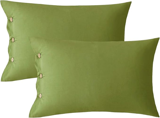 JELLYMONI Christams Pillowcases Standard Set of 2 Cotton Button Pillow Covers 20×26in Avocado Green Bed Pillow Cases 100% Washed Cotton Soft Breathable (Pillows are not Included)