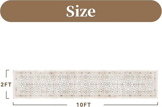 MontVoo-Vintage 2x10 Runner Rug-Soft Beige Washable Runners for Hallways-Non Slip Bedside Rugs for Bedroom-Machine Washable Long Rug for Hallways Entryway Laundry Room Stair Kitchen Bathroom