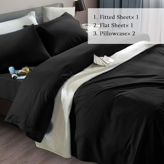 SONORO KATE Bed Sheet Set Super Soft Microfiber 1800 Thread Count Luxury Egyptian Sheets Fit 18-24 Inch Deep Pocket Mattress Wrinkle-4 Piece (Black, Twin XL)