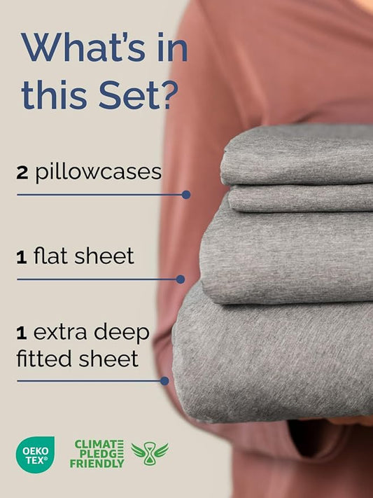 Extra Deep Pocket Full Sheets - 4 Piece Breathable & Cooling Bed Sheets - Hotel Luxury Sheet Set - Soft, Wrinkle Free & Comfy - Easily Fits Extra Deep Mattresses - Deep Pocket Heathered Grey Sheets