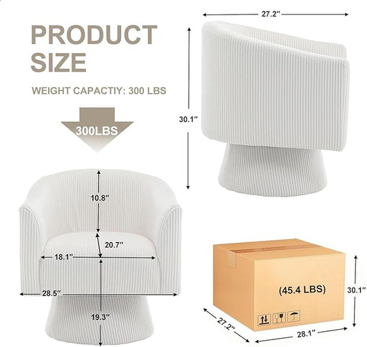 Swivel Accent Chair, Modern 360° Barrel Chair, Corduroy Upholstered Single Sofa for Living Room, Bedroom(Beige)