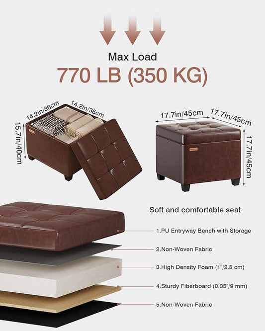 17.7 inches Synthetic Leather turfed Ottomans Cube with Storage, Metal-Framed Square Storage Ottoman Foot Rest Stool Holds 770 LB for Dorm Living Room Bedroom Brown UASND63R