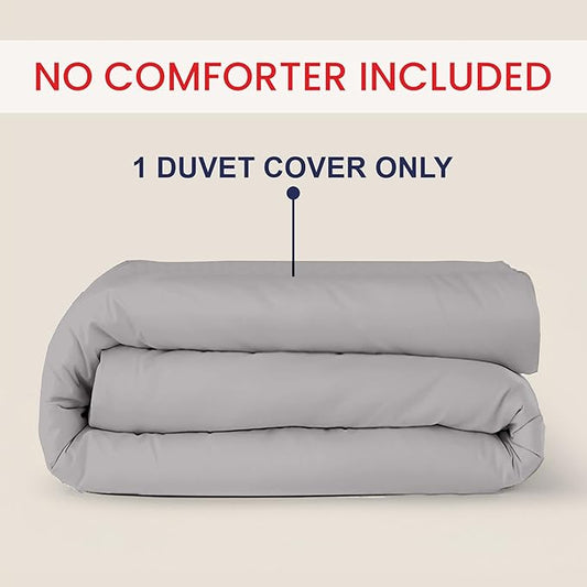 Kotton Culture 1 Pc Duvet Cover King Size-100% Egyptian Cotton Sateen 600 Thread Count Ultra Soft Premium Durable Comforter Cover Zipper Closure & Corner Ties - (Silver, 102" X 94")