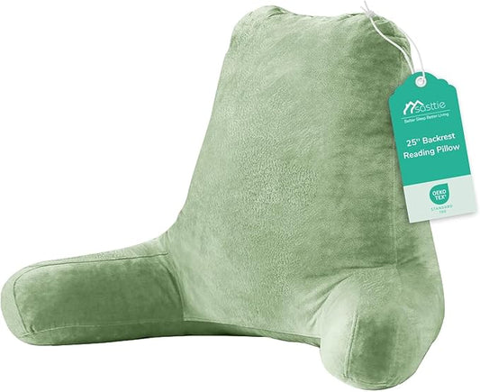 Sasttie 25-inch Reading Pillows for Sitting in Bed Adult, Jumbo Velvet Back Pillow Bed Sitting Up, XL High Back-Rest Support Cushion for Sit Up on Couch & Floor, Oeko-Tex Certified, Sage Green