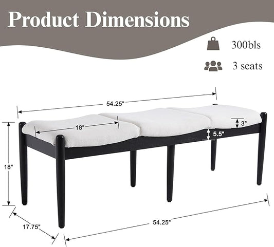 DUOMAY 55'' Modern Ottoman Bench, Chenille Upholstered Entryway Bench Bedroom Bench with Wood Legs, End of Bed Bench for Bedroom, Living Room, Corners, Kitchen, White