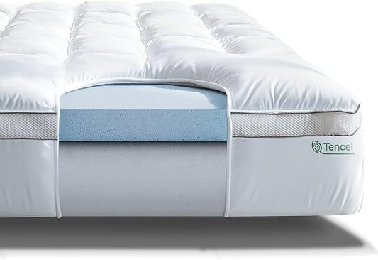 ViscoSoft 4 Inch Pillow Top Memory Foam Mattress Topper Queen - Cooling Hybrid Lux Dual Layer Mattress Pad - CertiPur-US Certified