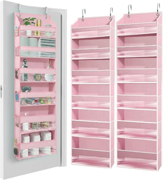 HOMELUX THEORY UPGRADED Over The Door Organizer Hanging - 100D EXTRA THICK & 50lbs HUGE CAPACITY 6 Large Front & 12 Side Pockets, Over The Door Shoe Organizer, Hanging Closet Organizer (Baby Pink 2pc)