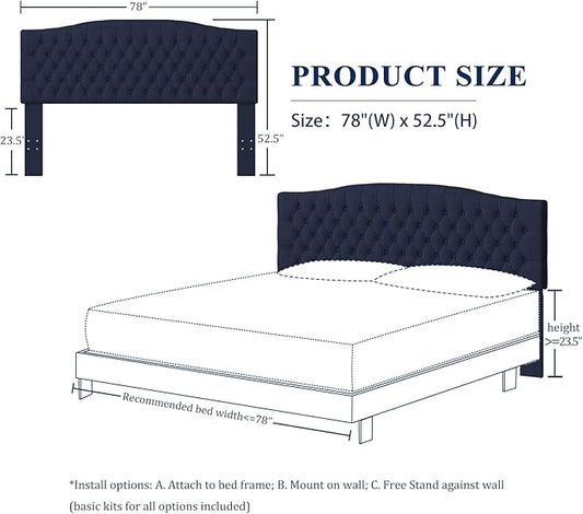 Linen Upholstered Headboard King/Cal King Size Latest Model Wall Mount, Bed Frame Mount, Featuring High-Density Sponge Padding, Luxury Texture Easy Assembly Comfort and Style-Navy Blue