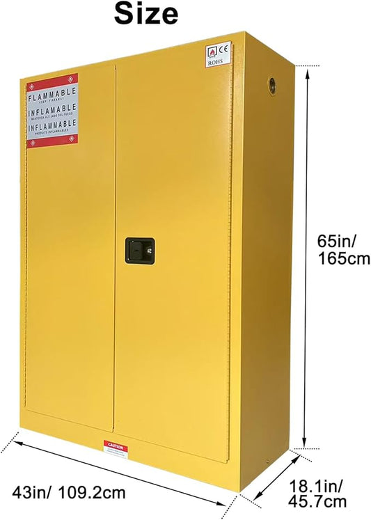 koxuyim Industry Safety Fireproof Cabinet 43" x 18.1" x 65.2" Explosion Proof Double Wall Construction Cold-Rolled Steel 45 Gal Flammable Safety Cabinet, ROHS & CE Certified for Industrial