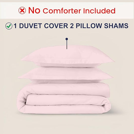 Kotton Culture 3 Pc Duvet Cover King Size Set-100% Egyptian Cotton Sateen 600 Thread Count Ultra Soft Premium Durable Comforter Cover Zipper Closure & Corner Ties - (Pink Blush, 102" X 94")