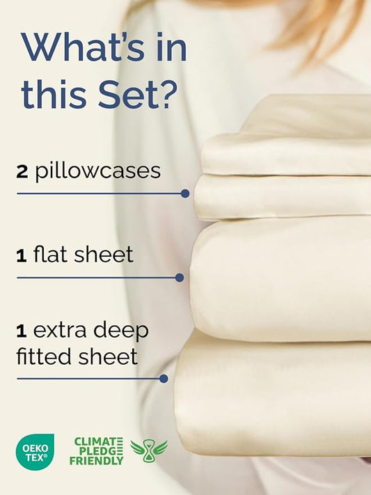 Extra Deep Pocket Queen Sheet Set - 4 Piece Breathable & Cooling Bed Sheets - Hotel Luxury Sheet Set - Soft, Wrinkle Free and Comfy - Easily Fits Extra Deep Mattresses - Deep Pocket Off White Sheets
