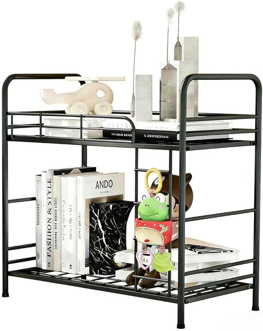 Desk Organizer Storage and Frees Up The Space of The Desk, Metal Small Bookshelf with Bunk Bed Design,Small Desk Organizer in 9x2.5x17.7 Inch