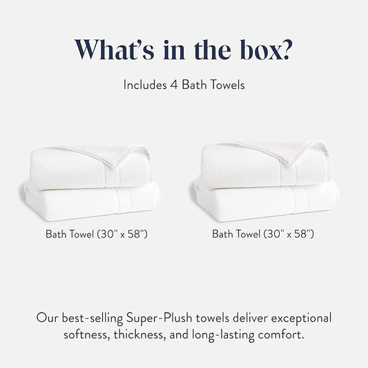 Brooklinen Super-Plush Turkish Cotton Bath Towels - Set of 4 - Cotton, 820 GSM, Highly Absorbent, Machine Washable, Perfect for Home & Bathroom (30" x 58", Solid White)