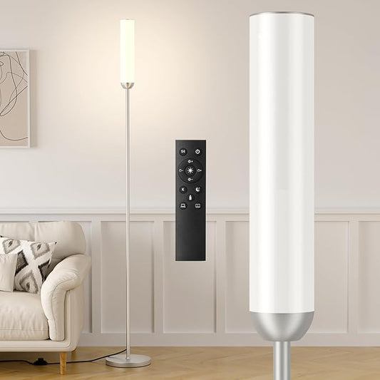 Ambimall LED Floor Lamp with Remote Control, 65" Standing lamp with Stepless Adjustable 3000K-6500K Colors & 30-100% Brightness, Foot Switch(Silver)