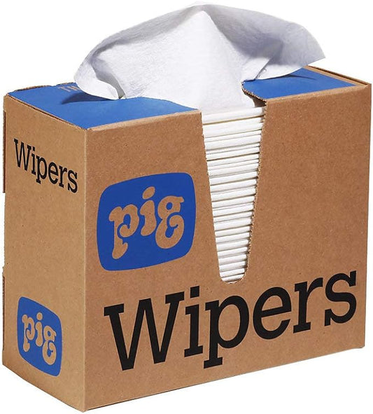 PIG PR40 All-Purpose Wipers, Medium-Duty Pop-Up Wipers, 16" x 9", 900 Wipes (12 Boxes of 75), WIP311, White