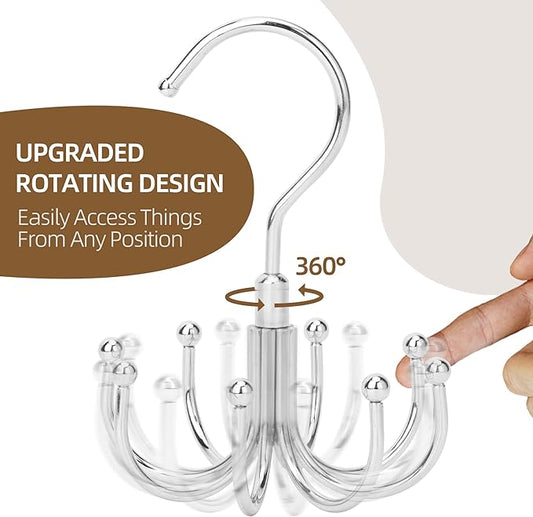 ZEDODIER Belt Hanger, 2 Pack Rotatable Belt Rack Closet Accessories Organizer, Maximum 24 Storage Capacity, Hanging Holder Storage Hook for Belt, Bra, Tank Top, Tie, Scarf, Purse, Silver